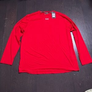 BNWT Men's Under Armour Team Anti-Odor red Tech Long Sleeve Shirt 2XLarge top